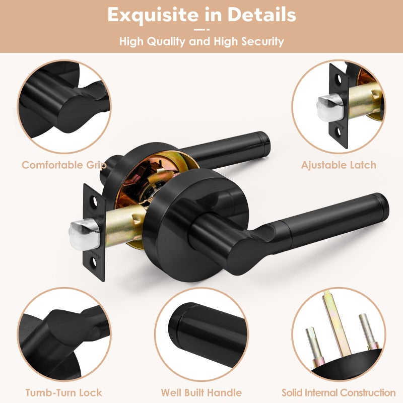 ANNFUZ Round Passage Free Rotation Non-Locking Door Handle Lock Without Key,Heavy Duty Interior Keyless Lever for Hallway/Closet,Reversible Left/Right Knob,Only Latching Required (Matte Black) - Image 5